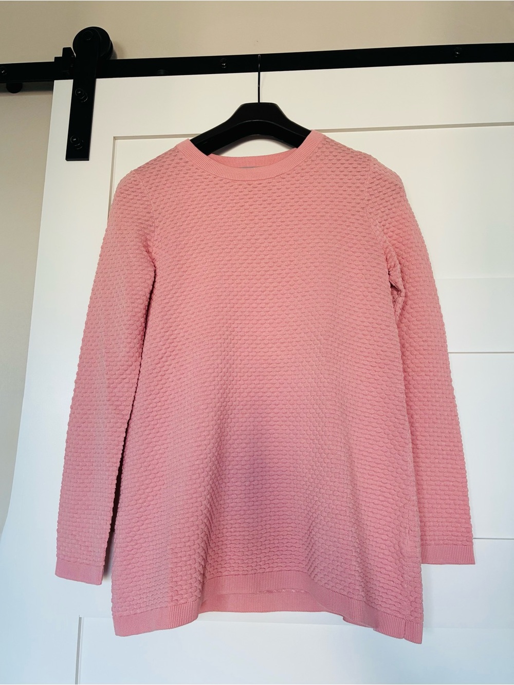 COS XS Soft Pink Textured Waffle Knit Long-Sleeve Crewneck Sweater
